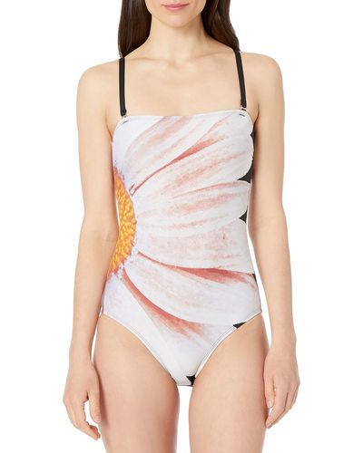 Calvin Klein Standard Classic Bandeau One Piece Swimsuit With Tummy Control - White
