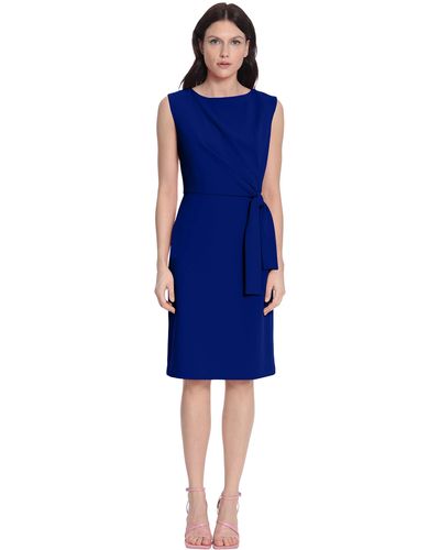 Donna Morgan Plus Size Sleeveless Boatneck Side Gathering And Tie Dress - Blue