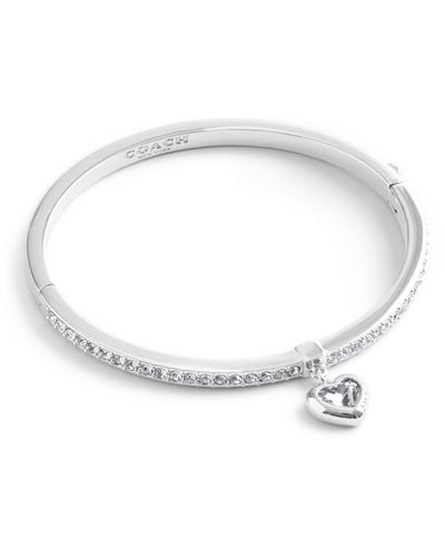COACH S Stone Heart Charm Bangle Bracelet - Metallic