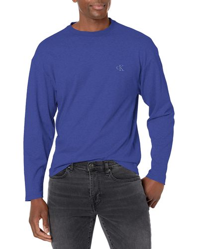 Calvin Klein Relaxed Fit Archive Logo Crewneck Long Sleeve Tee - Blue