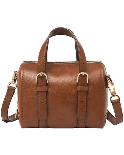 Fossil Carlie Leather Mini Satchel Purse Handbag - Brown