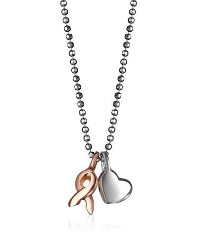 Alex Woo "mini Additions" Sterling Heart And 14k Rose Ribbon Pendant Necklace - Metallic