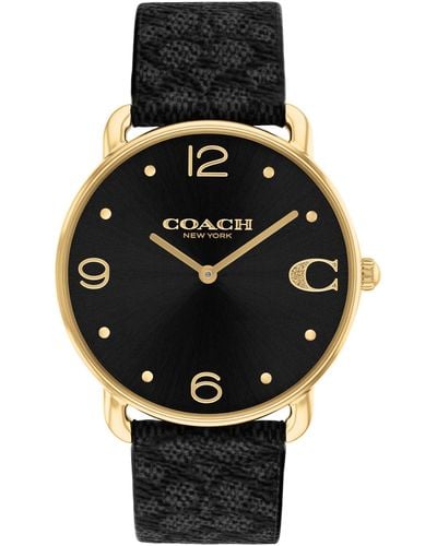 COACH 2h Quartz Watch With Signature C Canvas Strap - Water Resistant 3 Atm/30 Meters - Trendy Minimalist Design For Everyday Wear - Black