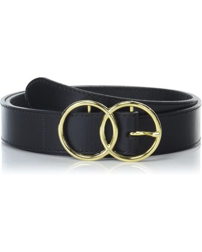 Lucky Brand Leather Belt With Double Ring Harness Buckle - Black