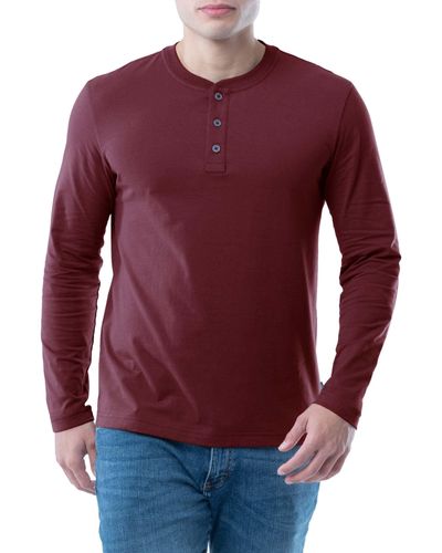 Lee Jeans T-Shirt Henley a iche Lunghe in Morbido Cotone Lavato Maglietta Senza Collo - Rosso