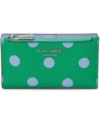 Kate Spade Morgan Sunshine Dot Printed Pvc Small Slim Bifold Wallet - Green