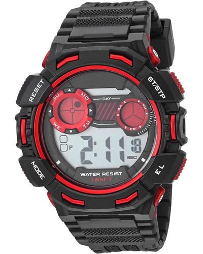 Amazon Essentials Red Accented Digital Chronograph Black Resin Strap Watch