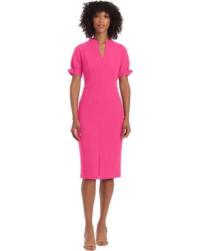Maggy London Notch Neck Sleek Sheath Dress Office Workwear - Pink
