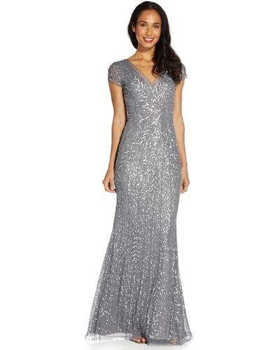 Adrianna Papell Beaded Mermaid Gown Gray