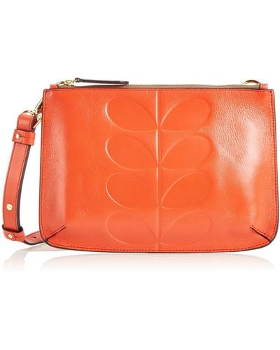 Orla Kiely Embossed Stem Leather Forget-me-not Bag - Orange