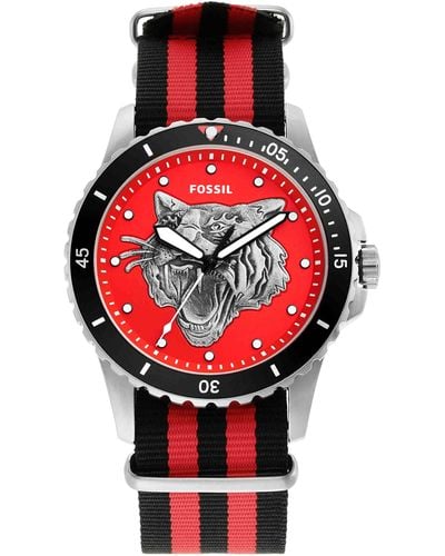 Fossil Fb-01 Quartz Stainless Steel And Nylon Three-hand Watch - Red
