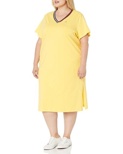 Tommy Hilfiger Plus Fitted Midi Dress - Yellow