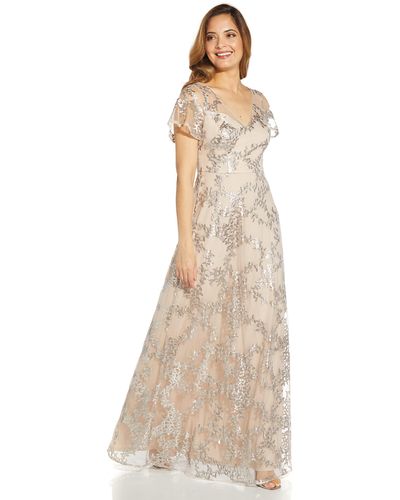 Adrianna Papell Embroidered Metallic Ballgown - Natural