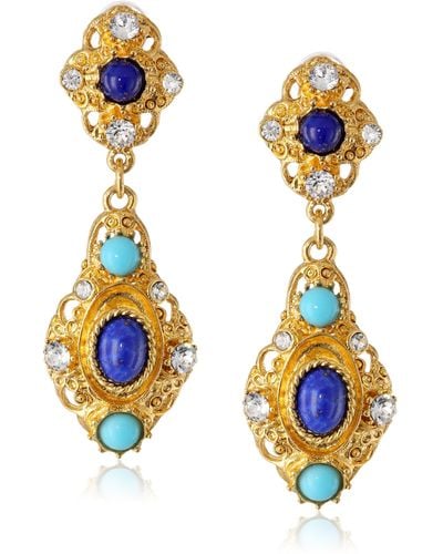 Ben-Amun Gold-tone Drop Earrings - Blue