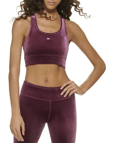Tommy Hilfiger Long Line Velveteen Fabric Removable Cups Sports Bra - Purple