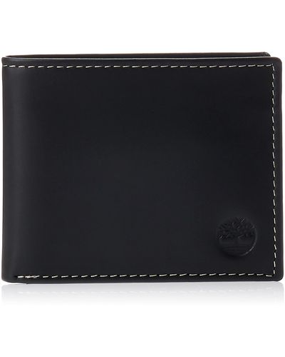 Timberland Mens Leather With Attached Flip Pocket Travel Accessory Bi Fold Wallet - Black