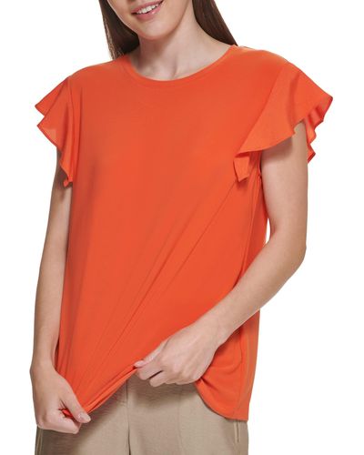DKNY Everyday Flutter Sleeve Knit Top - Orange