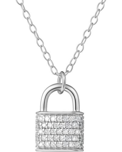 Amazon Essentials 1/10 Ct Tw Diamond Lock Necklace In Rhodium Plated Sterling Silver - Metallic