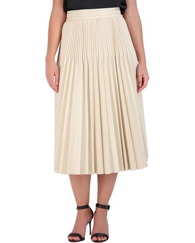 BCBGMAXAZRIA Faux Leather Pleated Skirt With Back Zipper - Natural