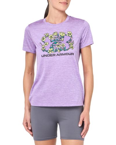 Under Armour Flower Tech Twist Short Sleeve T Shirt, - Purple