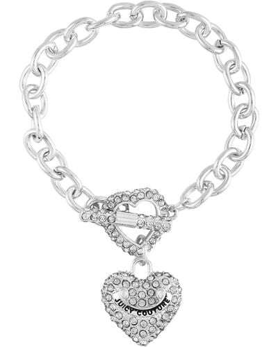 Juicy Couture Silvertone Heart Charm Toggle Bracelet - Metallic