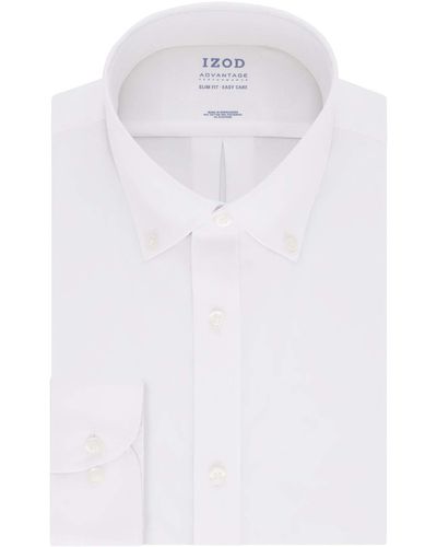 Izod Mens Slim Fit Stretch Cool Fx Cooling Collar Solid Dress Shirt - White