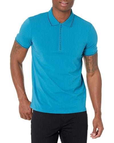 Emporio Armani A|x Armani Exchange Mens Logo Zip Jersey Polo Shirt - Blue