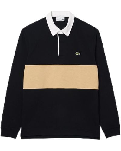 Lacoste Relaxed Fit Long Sleeve Color Blocked Rugby Shirt - Black