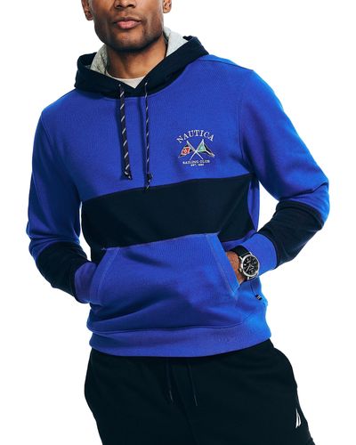 Nautica Sustainably Crafted Colorblock Logo Hoodie - Blue
