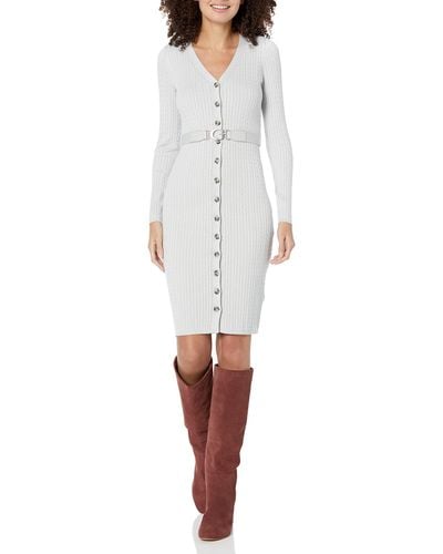 Guess Essential Long Sleeve Lena Belted Cardigan Dress - White