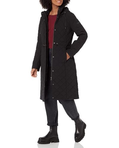 DKNY Everyday Outerwear Walker Long Quilt Jacket - Black