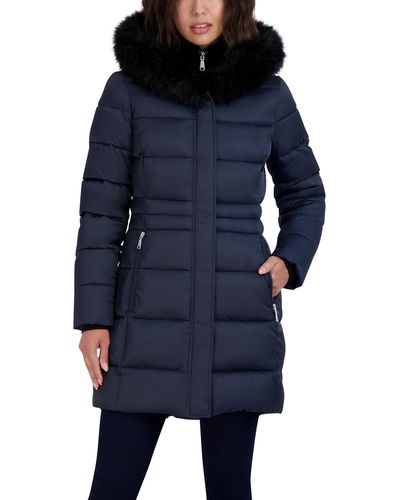 Tahari Fitted Puffer Coat With Oversized Hood - Blue