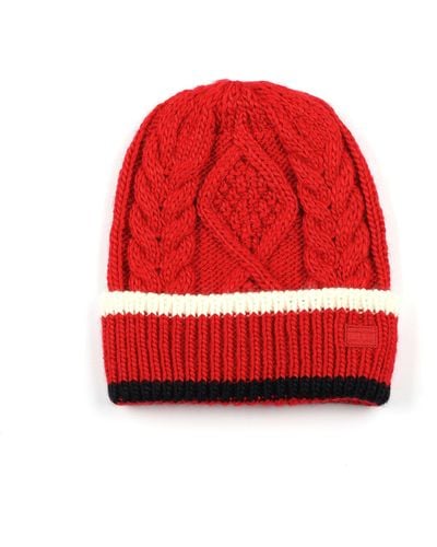 Tommy Hilfiger Cable With Stripe Cuff Hat - Red