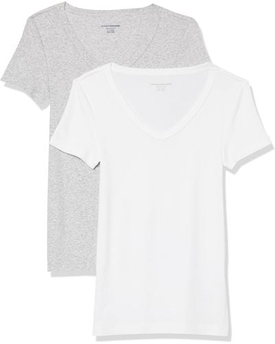 Amazon Essentials T-Shirt con Scollo a v a iche Corte Slim Donna - Bianco
