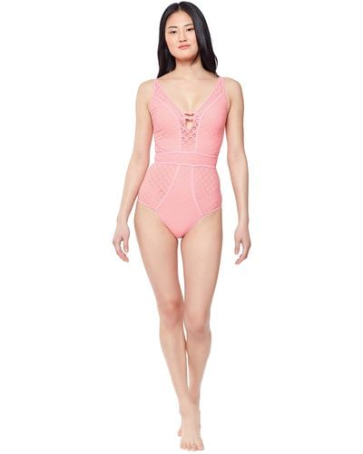 Jessica Simpson S Eyelet Tie-back One-piece Swimsuit Pink M
