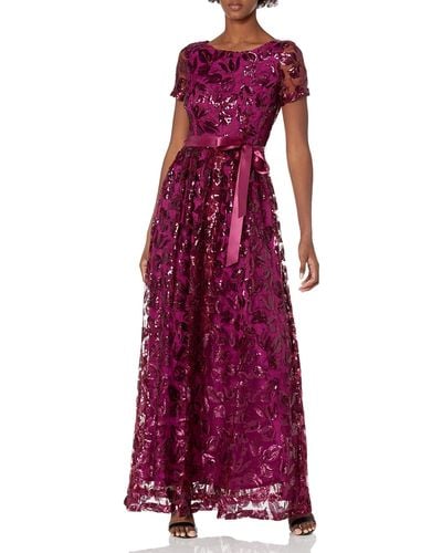 Tahari Asl Short Sleeve Lace Gown - Purple