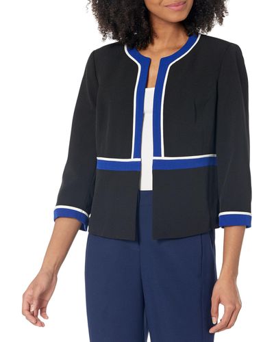 Kasper Petite Cardigan Jacket With Contrast Frame & Piping - Blue