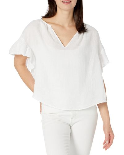 Velvet By Graham & Spencer Colleen Woven Linen Ruffle Sleeve T-shirt - White
