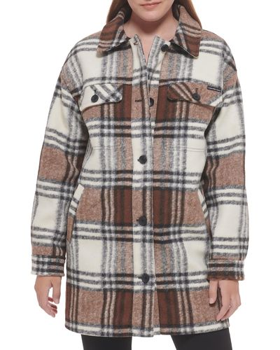 Calvin Klein Everyday Plaid Shirt Jacket With Detachable Fleece Bib - Gray
