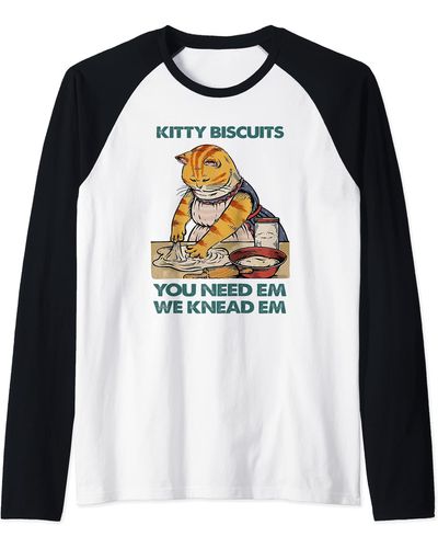 Perry Ellis S Kitty Biscuits We Knead Em You Need Em Raglan Baseball Tee - Black