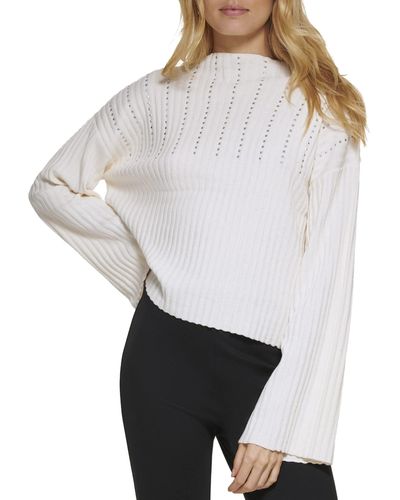 DKNY Ribbed Bell Studded Sweater - Gray