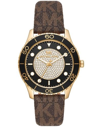 Michael Kors Runway Stainless Steel Quartz Watch With Pvc Strap - Brown