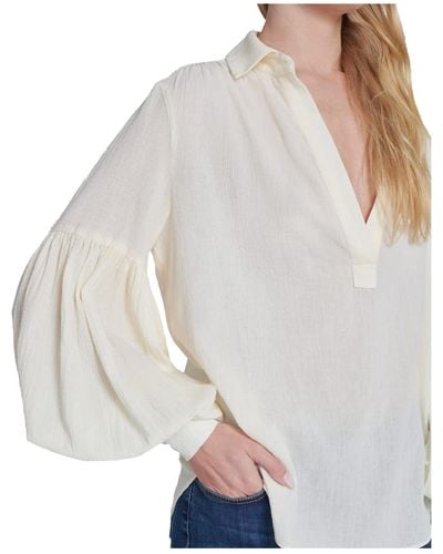 7 For All Mankind Bubble Sleeve Blouse Shirt - White