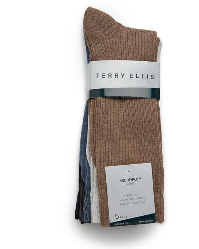 Perry Ellis 5 Pack Ribbed Crew Socks - Multicolor