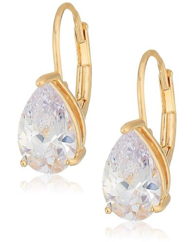 Amazon Essentials 18k Yellow Gold Plated Sterling Silver Pear Cut Cubic Zirconia Leverback Earrings - Metallic