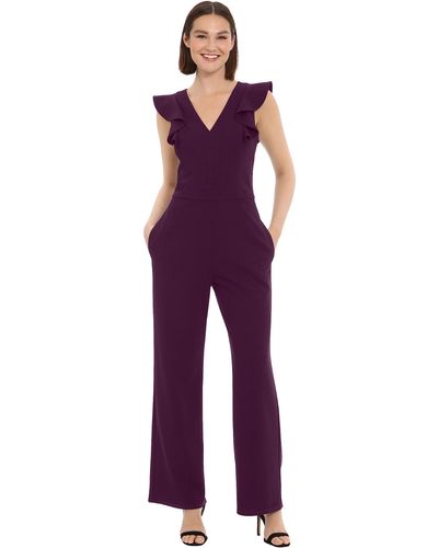 Donna Morgan Sleek Style Jumpsuit Office Workwear Event Guest Of - Purple