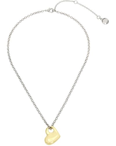 Steve Madden S Puffy Heart Pendant Necklace - Metallic