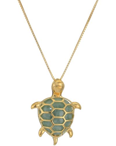 Amazon Essentials Womens 18k Yellow Gold Plated Sterling Silver Genuine Green Jade Turtle Pendant Necklace - Metallic