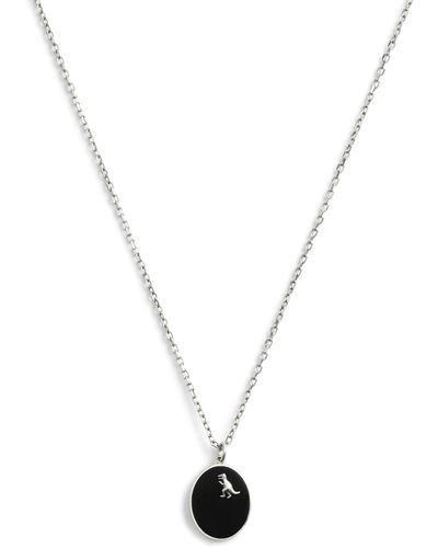 COACH Sterling Silver Signature Rexy Coin Pendant Necklace - Black