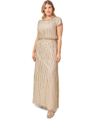 Adrianna Papell Beaded Blouson Gown - Natural